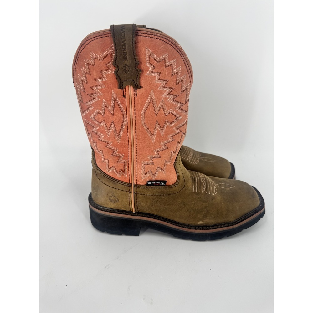 Wolverine Rancher Western Work Boots Women 7.5 Brown Pink Steel Toe Waterproof